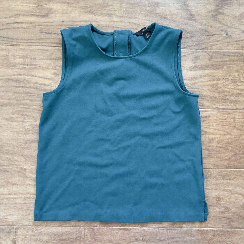 J.Crew Tank Top Women's Size XS Jade Green Jeweled Button-Back Ponte Sleeveless